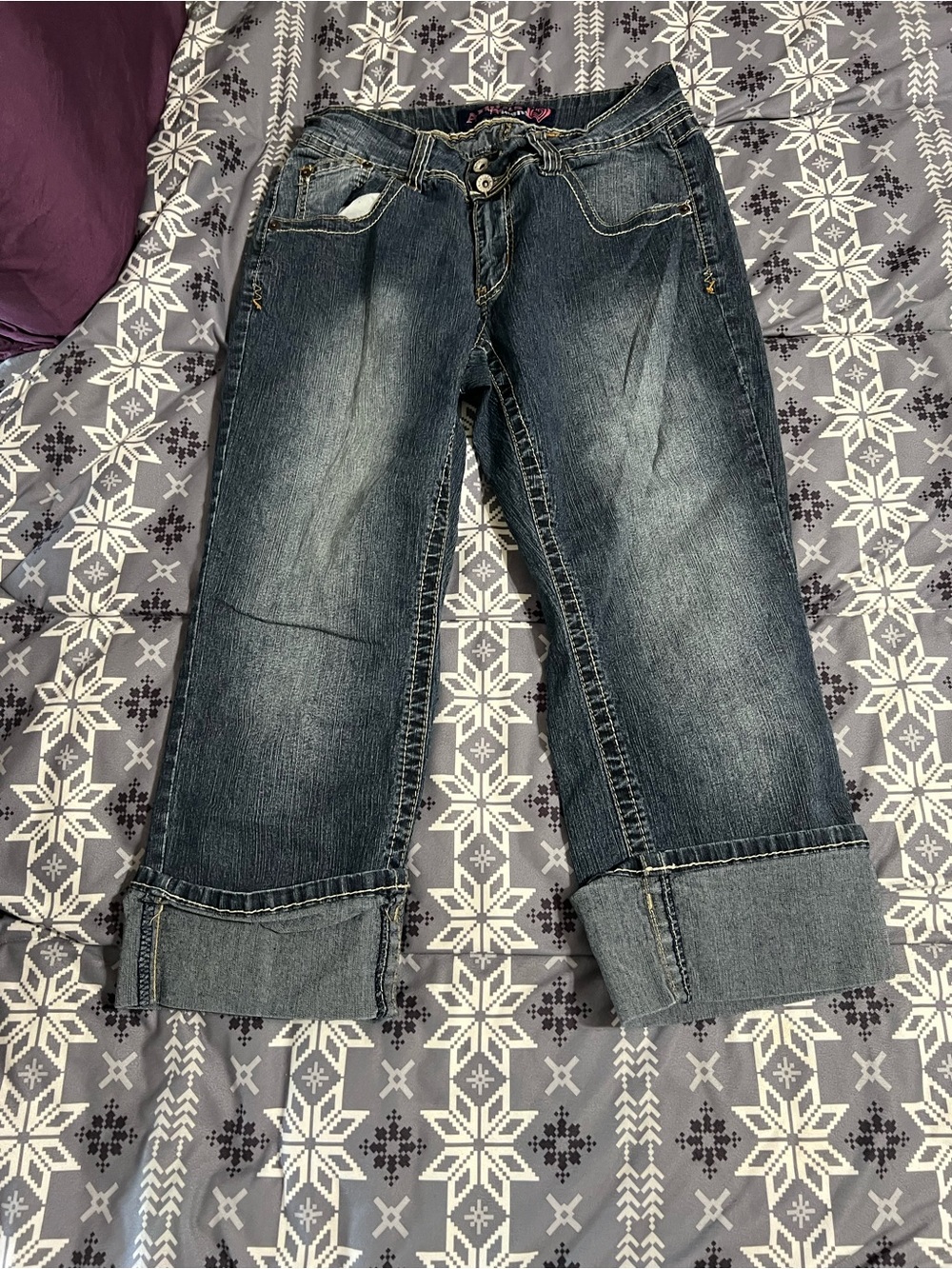 Angels Jeans Dark Blue Cuffed Capris